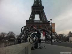 Dave backwheeling a wall out side eiffel tower