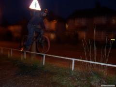 Riding along a rail in the dark